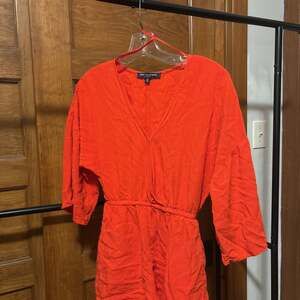 One Clothing Romper Womens Small Red Flowy Loose Pleated Wrap Pockets Jumpsuit